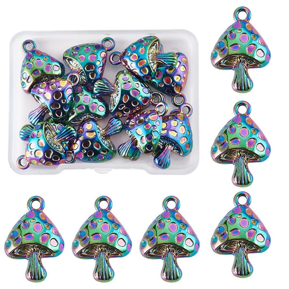 7265 25Pcs Mushroom Charms Pendants Multi-Color Alloy Charms Cute Rainbow